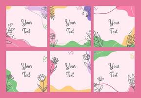 Pinky floral and leaves doodle social media post. spring and summer season related theme vector