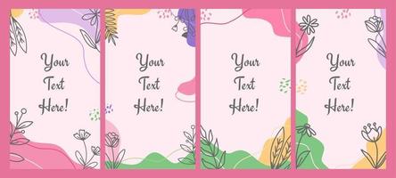 Pinky floral and leaves doodle social media story. spring and summer season related theme vector