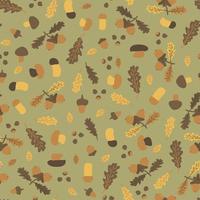 Autumn oak leaves, acorn, birch aspen mushrooms, nuts, chestnuts seamless pattern. Vector illustration of hand drawn forest nature objects, flat style