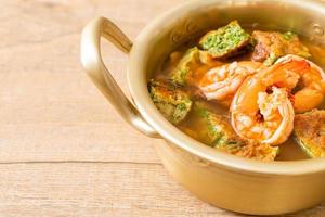 Sour soup made of Tamarind Paste with Shrimps and Vegetable Omelet photo