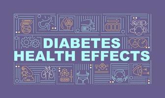 Diabetes health effects word concepts banner. Illness results. Infographics with linear icons on purple background. Isolated creative typography. Vector outline color illustration with text