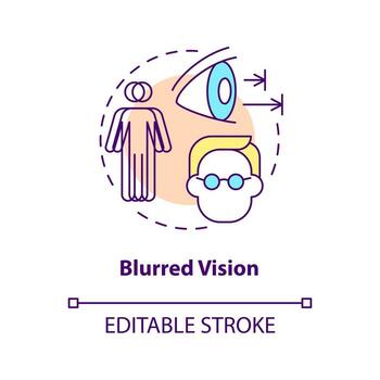 Blurred vision concept icon. Problems with eyes. Medical help. Curing sight issues. Seeing badly abstract idea thin line illustration. Vector isolated outline color drawing. Editable stroke