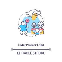 Older parents child concept icon. Autism risk factor abstract idea thin line illustration. Parental-age effect. ASD diagnosis in kids. Vector isolated outline color drawing. Editable stroke