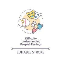 Difficulty understanding people feelings concept icon. Autism sign abstract idea thin line illustration. Trouble recognising others emotions. Vector isolated outline color drawing. Editable stroke