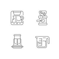 Conjunto de iconos lineales de máquina de cafetería. molinillo de frijoles, molino comercial para procesamiento. hacer espresso. símbolos de contorno de línea fina personalizables. ilustraciones de contorno de vector aislado. trazo editable