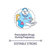 Prescription drugs during pregnancy concept icon. Autism risk factor abstract idea thin line illustration. Asthma drugs and antidepressants. Vector isolated outline color drawing. Editable stroke