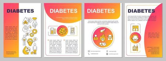 plantilla de folleto de diabetes. tratamiento médico para personas enfermas. folleto, folleto, impresión de folletos, diseño de portada con iconos lineales. diseños vectoriales para presentaciones, informes anuales, páginas publicitarias vector