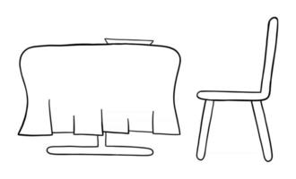 Cartoon Vector Illustration of Dining Table and Chair