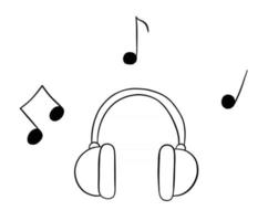 ilustración vectorial de dibujos animados de auriculares y notas musicales vector