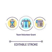 Team volunteer grant concept icon. Non profit organizations. Charity company. No financial purpose idea thin line illustration. Vector isolated outline color drawing. Editable stroke