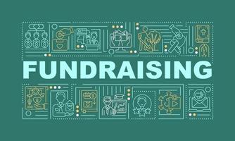 Fundraising word concepts banner. Fund increasing strategy. Infographics with linear icons on green background. Isolated creative typography. Vector outline color illustration with text