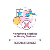 No pointing, reaching and waving gestures concept icon. Autism sign abstract idea thin line illustration. Developmentally delayed children. Vector isolated outline color drawing. Editable stroke