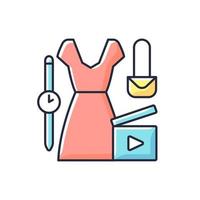 icono de color de video rgb de moda. vlog de belleza femenina. estilo femenino para contenido de blog. filmaciones para ropa y atuendo. ilustración vectorial aislada. videografía simple dibujo de líneas llenas vector