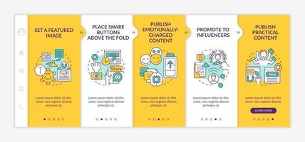 Create magnetic content tips onboarding vector template. Responsive mobile website with icons. Web page walkthrough 5 step screens. Emotionally-charged content color concept with linear illustrations