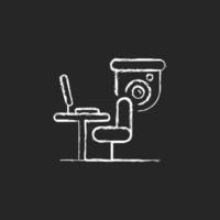 Workers productivity improvement with surveillance camera chalk white icon on dark background. Recording conversations. Digital activities monitoring. Isolated vector chalkboard illustration on black