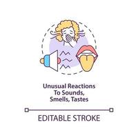 Sensory sensitivity concept icon. Autism symptom abstract idea thin line illustration. Unusual reactions to sounds, smells, tastes. Vector isolated outline color drawing. Editable stroke