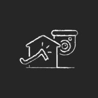 Avoiding house intrusion with CCTV system chalk white icon on dark background. Burglaries prevention. House robbery. Monitoring property in real-time. Isolated vector chalkboard illustration on black