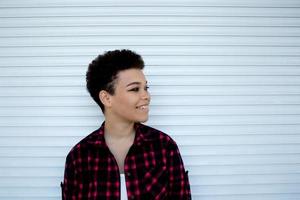 Happy and beautiful african american woman with short hair, lifestyle photo