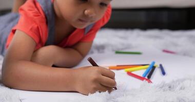 Close up of hand kid drawing. video