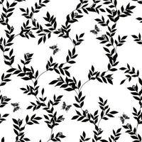 Silhouettes leaves and butterfly seamless pattern. Black and white print. vector