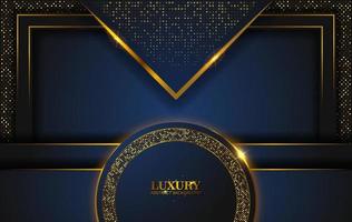 Luxury Abstract, 3d background with dark blue paper layers. Elegant decoration, Vector shape geometric, Golden Glittering, Glitter Gold, Sparkling background. Graphic design element.