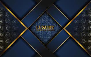 Luxury Abstract, 3d background with dark blue paper layers. Elegant decoration, Vector shape geometric, Golden Glittering, Glitter Gold, Sparkling background. Graphic design element.