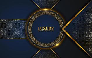 Luxury Abstract, 3d background with dark blue paper layers. Elegant decoration, Vector shape geometric, Golden Glittering, Glitter Gold, Sparkling background. Graphic design element.