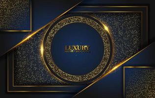 Luxury Abstract, 3d background with dark blue paper layers. Elegant decoration, Vector shape geometric, Golden Glittering, Glitter Gold, Sparkling background. Graphic design element.