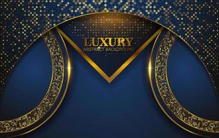 Luxury Abstract, 3d background with dark blue paper layers. Elegant decoration, Vector shape geometric, Golden Glittering, Glitter Gold, Sparkling background. Graphic design element.