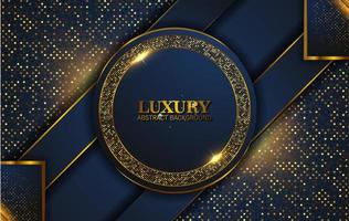 Luxury Abstract, 3d background with dark blue paper layers. Elegant decoration, Vector shape geometric, Golden Glittering, Glitter Gold, Sparkling background. Graphic design element.