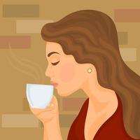 Woman relaxed drinking coffee vector