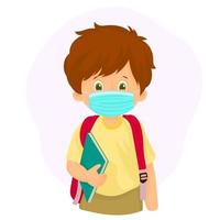 School boy wearing a face mask vector