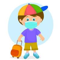 School boy wearing a face mask vector