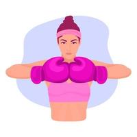 Female fighter posing in confident defensive stance with gloves up vector