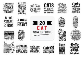 paquete de diseño artesanal con citas de letras de gatos. vector