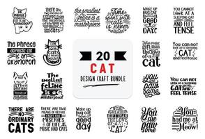 paquete de diseño artesanal con citas de letras de gatos. vector