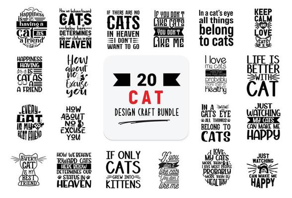 Craft design bundle with cat lettering quotes.