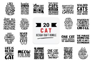 paquete de diseño artesanal con citas de letras de gatos. vector