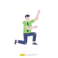 Hombre de negocios o joven trabajador pose de presentación de personaje con gesto de mano en estilo plano aislado ilustración vectorial vector