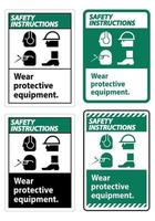 Safety Instructions Sign Wear Protective Equipment,With PPE Symbols on White Background,Vector Illustration vector