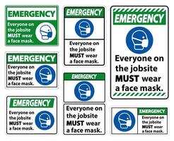 Emergency Wear A Face Mask Sign Isolate On White Background,Vector Illustration EPS.10 vector