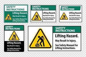 Lifting Hazard,May Result In Injury, See Safety Manual For Lifting Instructions Symbol Sign Isolate on transparent Background,Vector Illustration vector