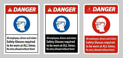 señal de peligro para todos los empleados, conductores y visitantes, se requiere el uso de anteojos de seguridad en todo momento vector