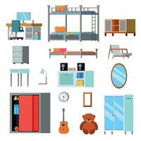 Teen Room Constructor Flat Icons Vector Illustration