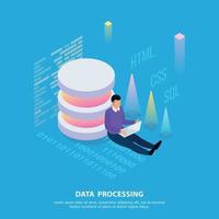 Processing Data Isometric Composition Vector Illustration