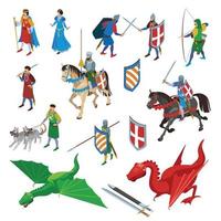 Ilustración de vector de colección de iconos isométricos medievales