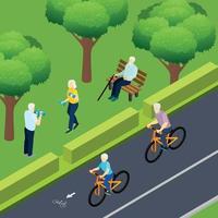 Pensioners Outdoor Activity Isometric Illustration Vector Illustration