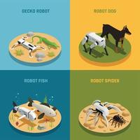 Ilustración de vector de concepto de diseño isométrico de animales de robots