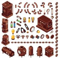 Steampunk Isometric Constructor Vector Illustration