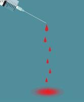 Syringe with needle on blue background - shot. Vector Illustra